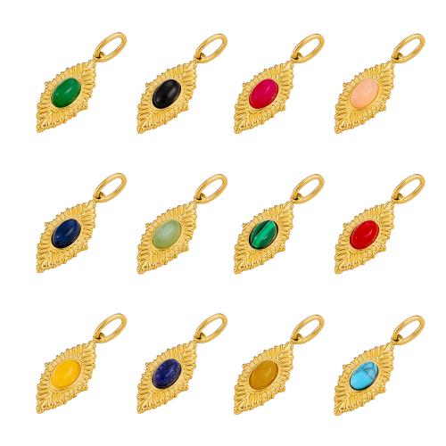 Gemstone Pendants Jewelry 304 Stainless Steel with Gemstone Leaf gold color plated DIY Sold By PC