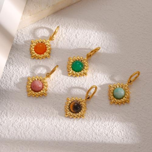 Gemstone Pendants Jewelry 304 Stainless Steel with Gemstone Sun gold color plated DIY Sold By PC