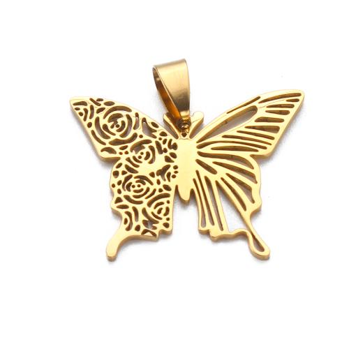 Stainless Steel Animal Pendants 304 Stainless Steel Butterfly gold color plated DIY & hollow golden Sold By PC