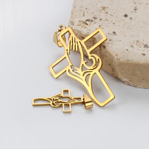 Nerezová ocel Cross Přívěsky, 304 Stainless Steel, Kříž, barva pozlacený, DIY & dutý, zlatý, Prodáno By PC