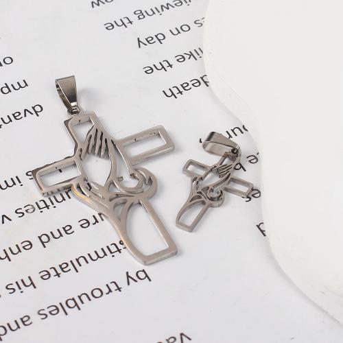 Nerezová ocel Cross Přívěsky, 304 Stainless Steel, Kříž, barva stříbrná á, DIY & dutý, stříbro, Prodáno By PC