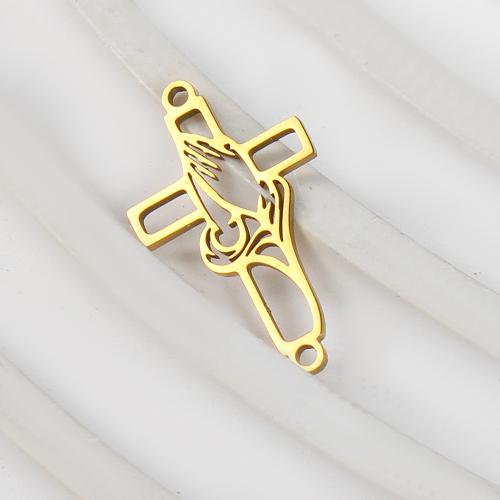 Nerezová ocel Cross Přívěsky, 304 Stainless Steel, Kříž, barva pozlacený, DIY & dutý, zlatý, 13.03x0.86x22.71mm, Prodáno By PC