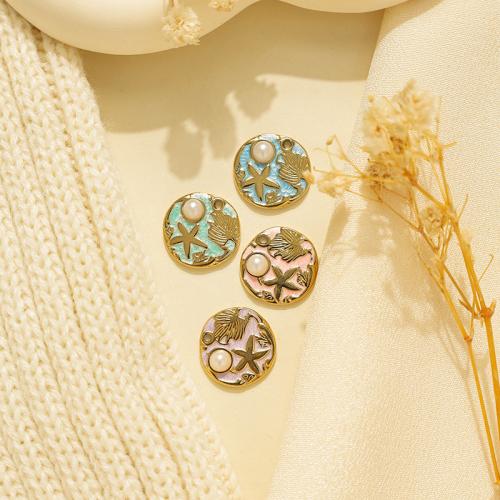 Stainless Steel Pendants 304 Stainless Steel with Plastic Pearl gold color plated DIY & enamel Sold By Bag