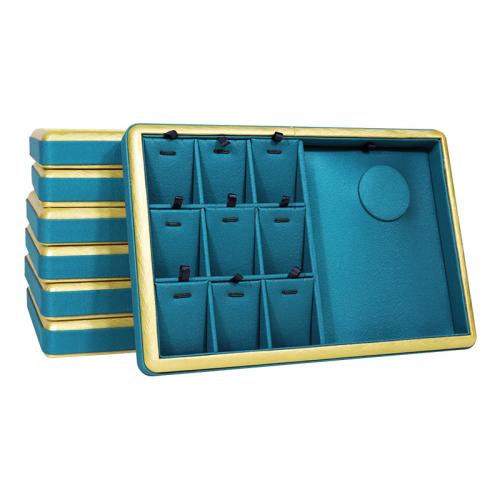 Wood Display Case with PU Leather Rectangle Peacock Blue Sold By PC
