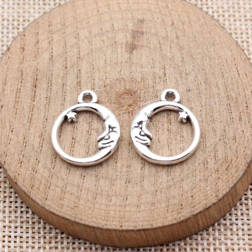 Zinc Alloy Moon Pendants Round plated DIY & hollow Sold By Bag