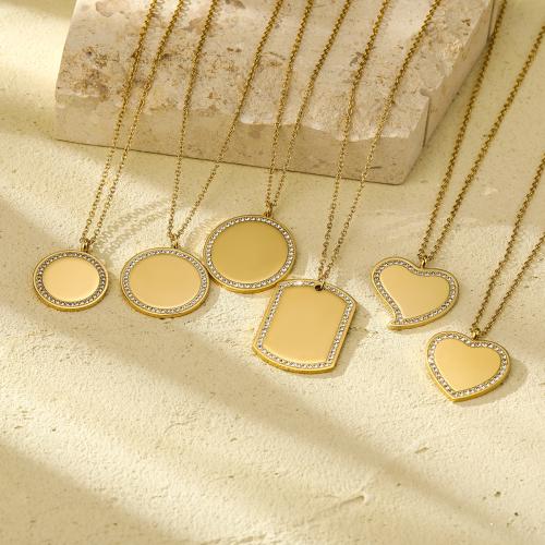 Stainless Steel Jewelry Necklace 304 Stainless Steel plated & for woman & with rhinestone Sold By PC