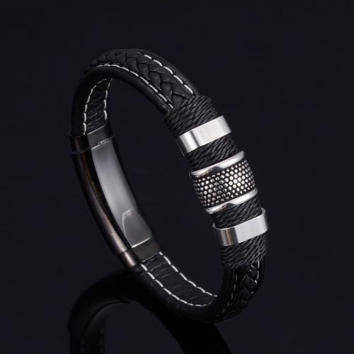 PU Leather Bracelet with Titanium Steel & for man black Sold By PC