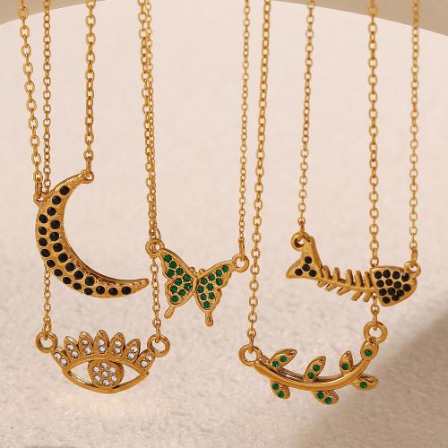 Stainless Steel Jewelry Necklace 304 Stainless Steel gold color plated fashion jewelry & with rhinestone Sold By PC