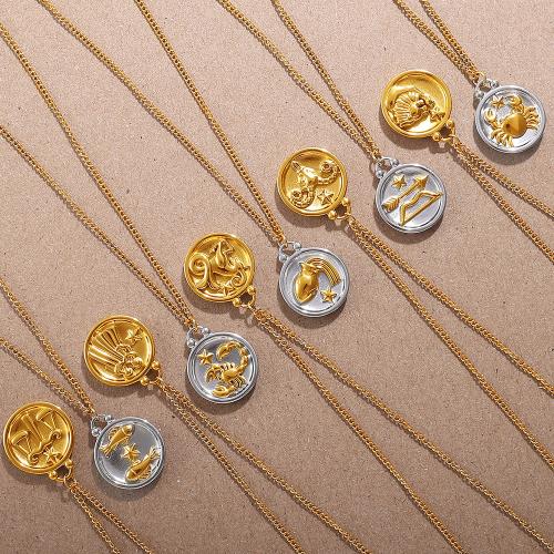 Stainless Steel Jewelry Necklace 304 Stainless Steel 12 Signs of the Zodiac gold color plated fashion jewelry Sold By PC