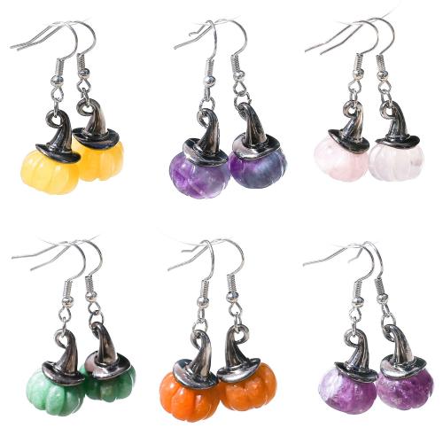 Gemstone Earrings, misto de pedras semi-preciosas, with liga de zinco, cromado de cor dourada, joias de moda, Mais cores pare escolha, 15x40mm, vendido por par