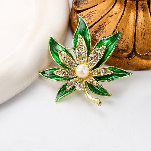 Freshwater Pearl Brooch Zinc Alloy with Freshwater Pearl gold color plated fashion jewelry & enamel & with rhinestone Sold By PC