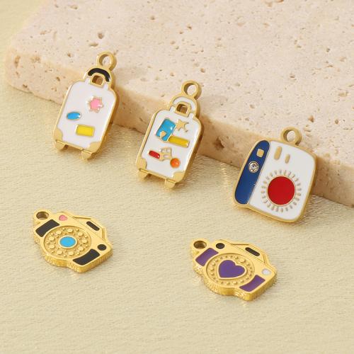 Stainless Steel Pendants 304 Stainless Steel with Resin gold color plated DIY & enamel & with rhinestone golden Sold By Bag