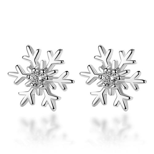 Zinc Alloy Stud Earring Snowflake plated Christmas Design & for woman & with rhinestone 10mm Sold By Pair