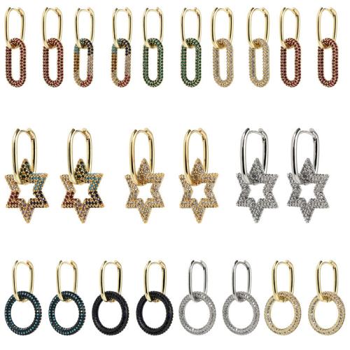 Messing Tropfen Ohrring, Lock and Key, goldfarben plattiert, verschiedene Stile für Wahl & Micro pave Zirkonia & für Frau, earring length 40-50mm, verkauft von Paar