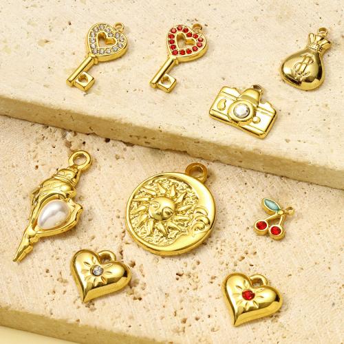 Stainless Steel Pendants 304 Stainless Steel with ABS Plastic Pearl gold color plated DIY & with rhinestone golden Sold By Bag