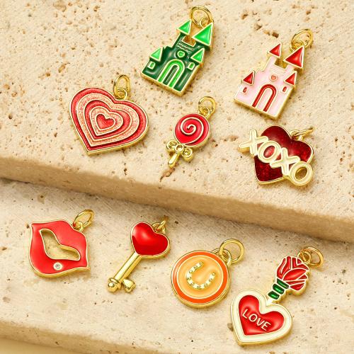 Nerezová ocel Šperky Přívěsky, 304 Stainless Steel, barva pozlacený, DIY & micro vydláždit kubické zirkony & smalt, zlatý, 3PC/Bag, Prodáno By Bag