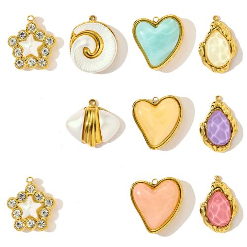 Stainless Steel Pendants 304 Stainless Steel with ABS Plastic Pearl & Resin gold color plated DIY & with rhinestone golden Sold By Bag