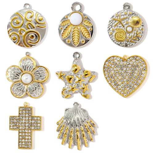 Stainless Steel Pendants 304 Stainless Steel with Natural Stone & Plastic Pearl plated DIY & with rhinestone Sold By Bag