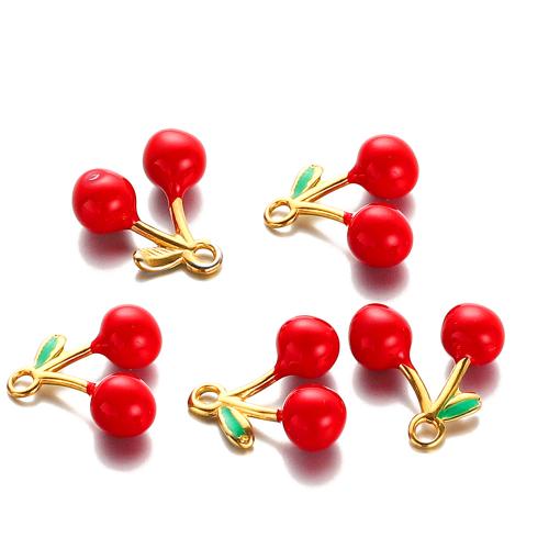 Stainless Steel Pendants 304 Stainless Steel Cherry gold color plated DIY & enamel Sold By Bag