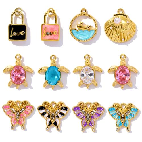 Stainless Steel Pendants 304 Stainless Steel with ABS Plastic Pearl plated DIY & micro pave cubic zirconia & enamel & with rhinestone Sold By Bag