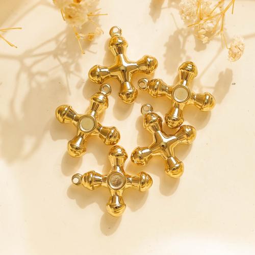 Nerezová ocel Cross Přívěsky, 304 Stainless Steel, Kříž, barva pozlacený, DIY, zlatý, 10PC/Bag, Prodáno By Bag