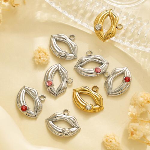 Stainless Steel Pendants 304 Stainless Steel Lip plated DIY & micro pave cubic zirconia Sold By Bag