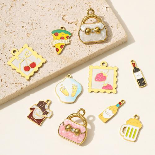 Stainless Steel Pendants 304 Stainless Steel gold color plated DIY & enamel & with rhinestone Sold By Bag