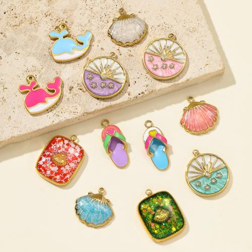 Stainless Steel Pendants 304 Stainless Steel gold color plated DIY & enamel & with rhinestone Sold By Bag
