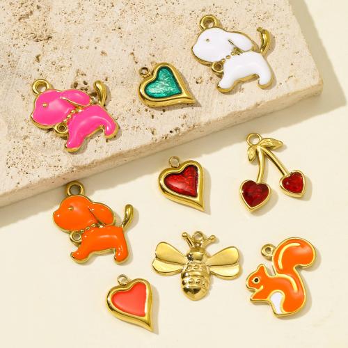 Nerezová ocel Šperky Přívěsky, 304 Stainless Steel, barva pozlacený, DIY & micro vydláždit kubické zirkony & smalt, více barev na výběr, 3PC/Bag, Prodáno By Bag