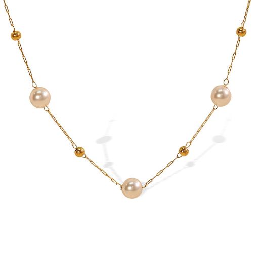 Stainless Steel Jewelry Necklace 304 Stainless Steel with Plastic Pearl 18K gold plated fashion jewelry & for woman golden Sold By PC
