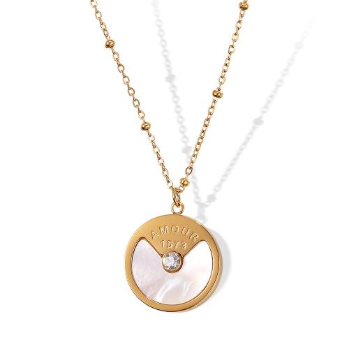 Stainless Steel Jewelry Necklace 304 Stainless Steel with White Shell 18K gold plated fashion jewelry & for woman & with rhinestone Sold By PC