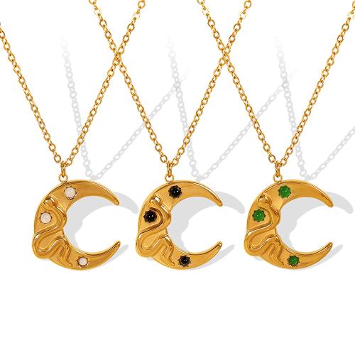 Stainless Steel Jewelry Necklace 304 Stainless Steel with Natural Stone gold color plated fashion jewelry & for woman Sold By PC