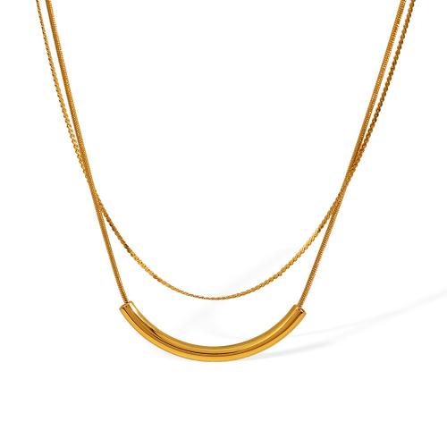Stainless Steel Jewelry Necklace 304 Stainless Steel 18K gold plated Double Layer & fashion jewelry & for woman golden Sold By PC