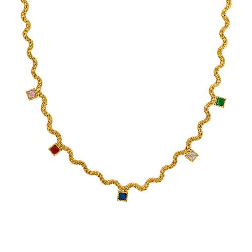 Stainless Steel Jewelry Necklace Brass with Cubic Zirconia & 304 Stainless Steel with 5cm extender chain fashion jewelry & for woman golden Length 40 cm Sold By PC