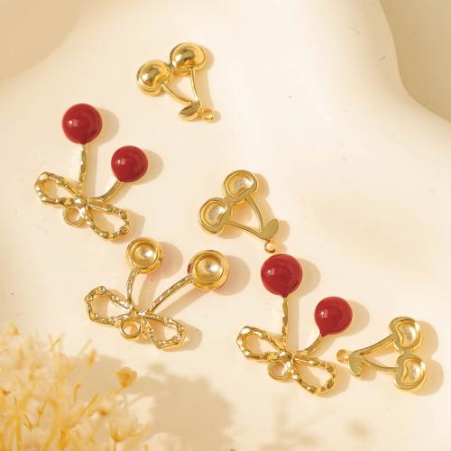 Stainless Steel Pendants 304 Stainless Steel Cherry gold color plated DIY & enamel golden Sold By Bag