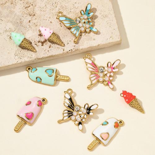 Stainless Steel Pendants 304 Stainless Steel with ABS Plastic Pearl gold color plated DIY & enamel & with rhinestone Sold By Bag