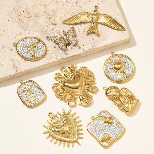 Stainless Steel Pendants 304 Stainless Steel with Clay gold color plated DIY & micro pave cubic zirconia & with rhinestone Sold By Bag