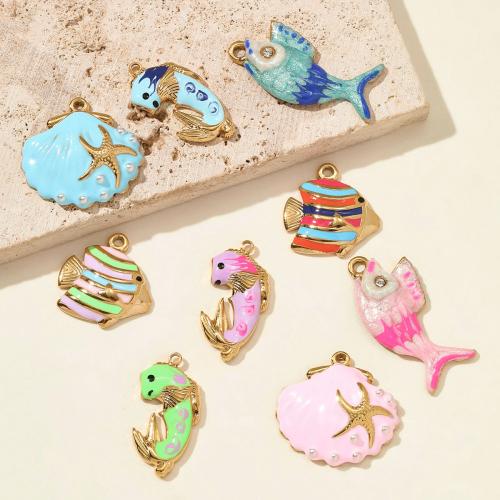 Stainless Steel Animal Pendants 304 Stainless Steel with ABS Plastic Pearl gold color plated DIY & enamel & with rhinestone Sold By Bag