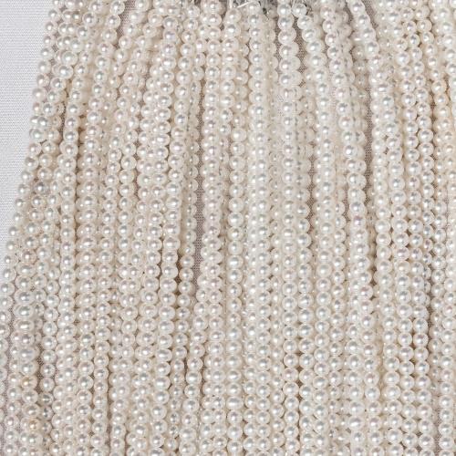 Naturalne perły słodkowodne perełki luźne, Perła naturalna słodkowodna, Lekko okrągły, DIY, biały, 3-4mm, sprzedawane na 38 cm Strand