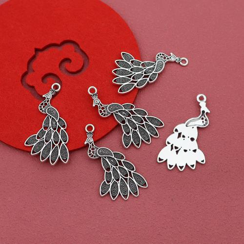 Zinc Alloy Animal Pendants Peacock silver color plated DIY antique silver color Sold By Bag