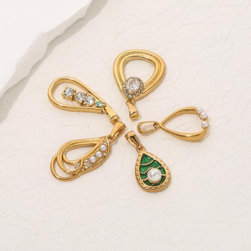 Stainless Steel Pendants 304 Stainless Steel with Plastic Pearl gold color plated DIY & enamel & with rhinestone golden Sold By Bag