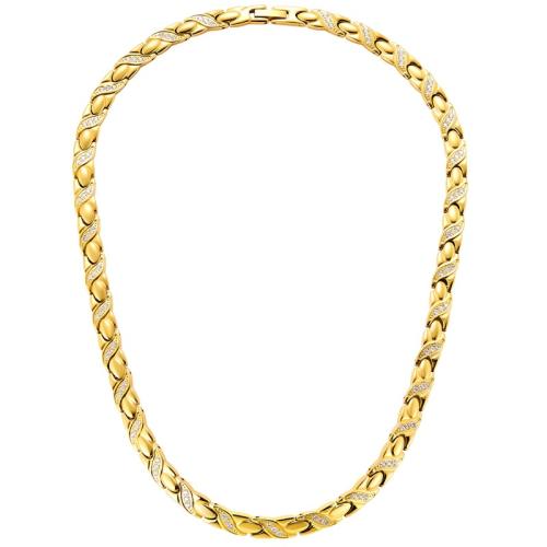 Aço inoxidável 304 colar, with Germânio & Black+Magnetic+Stone Preto +Magnetic + Stone, micro pavimento em zircônia cúbica & para mulher, dourado, comprimento Aprox 19.5 inchaltura, vendido por PC