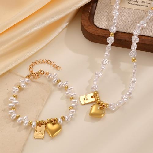 Zinc Alloy Jewelry Sets Stud Earring & necklace with ABS Plastic Pearl plated fashion jewelry nickel lead & cadmium free Sold By PC
