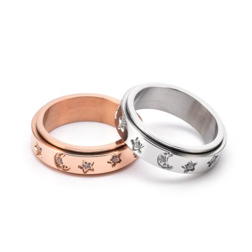 Rhinestone-Edelstahl -Finger-Ring, 304 Edelstahl, plattiert, drehbare & verschiedene Größen vorhanden & für Frau & mit Strass, keine, verkauft von PC
