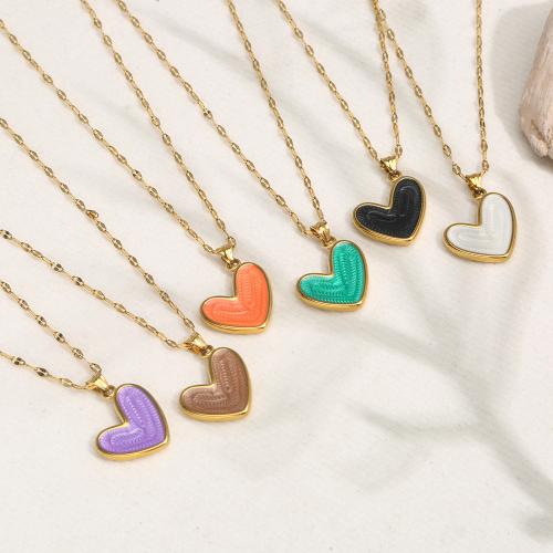 Stainless Steel Jewelry Necklace 304 Stainless Steel Heart gold color plated fashion jewelry & enamel golden Sold By PC