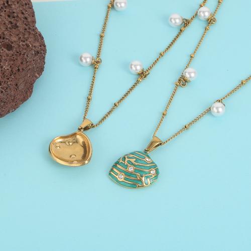 Stainless Steel Jewelry Necklace 304 Stainless Steel with Plastic Pearl plated fashion jewelry & enamel & with rhinestone Sold By PC