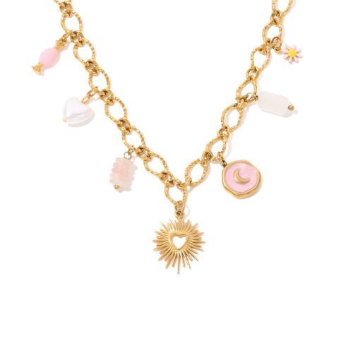 Jewelry Cruach dhosmálta muince, 304 Cruach dhosmálta, le Gemstone & Pearl Plaisteacha, dath an óir plated, jewelry faisin & cruan, órga, Díolta De réir PC