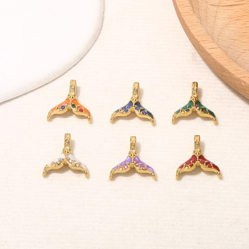 Stainless Steel Pendants 304 Stainless Steel Mermaid tail gold color plated DIY & enamel & with rhinestone golden Sold By Bag