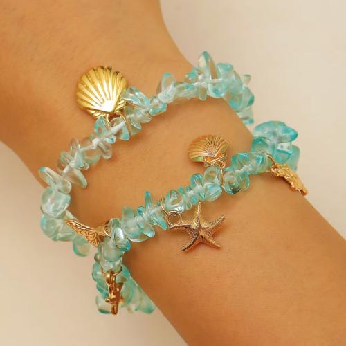 Natural Gemstone Jewelry Sets bracelet & necklace Copper Coated Plastic with Natural Gravel & Porcelain & Zinc Alloy gold color plated fashion jewelry Sold By PC