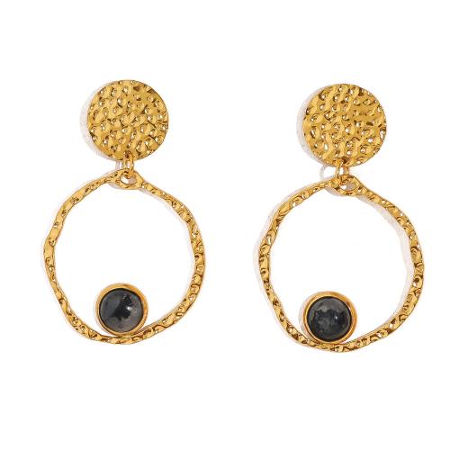 Gemstone Earrings, Aço inoxidável 304, with Pedra natural, Roda, 18K banhado a ouro, materiais diferentes para a escolha & para mulher & vazio, vendido por par